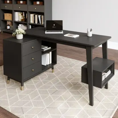 Picture of Ultic 120 cm L-Shaped Black Rotating Desk with Storage