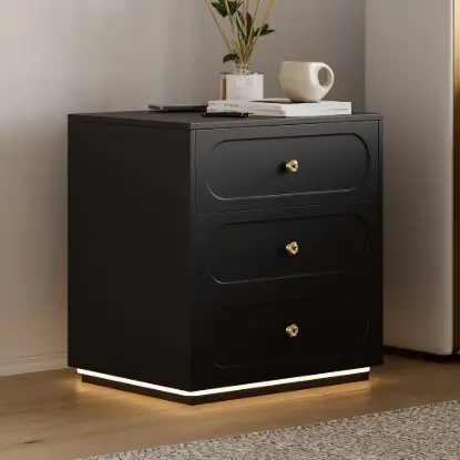 Picture of Krila Floating 3-Drawer LED Smart Nightstand with Light Set of 2 – Square – AUD-H1988