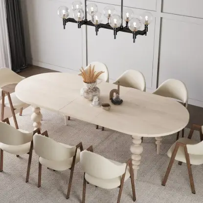 Picture of Mid-Century Modern 200 - 240 cm Extendable Whitewash Oval Dining Table, Seats 6–10