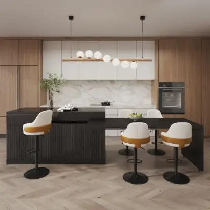 Picture of Modern 205 - 270 cm Extendable Sintered Stone Kitchen Island with Doors & Drawers, Black