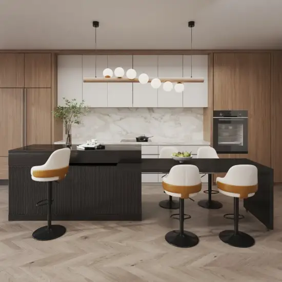 Picture of Modern 205 - 270 cm Extendable Sintered Stone Kitchen Island with Doors & Drawers, Black