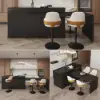Picture of Modern 205 - 270 cm Extendable Sintered Stone Kitchen Island with Doors & Drawers, Black