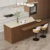Modern 205 - 270 cm Extendable Sintered Stone Kitchen Island with Doors & Drawers, Walnut