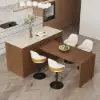 Modern 205 - 270 cm Extendable Sintered Stone Kitchen Island with Doors & Drawers, Walnut