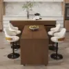 Modern 205 - 270 cm Extendable Sintered Stone Kitchen Island with Doors & Drawers, Walnut