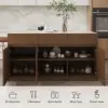 Modern 205 - 270 cm Extendable Sintered Stone Kitchen Island with Doors & Drawers, Walnut