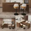 Modern 205 - 270 cm Extendable Sintered Stone Kitchen Island with Doors & Drawers, Walnut