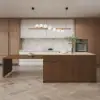 Modern 205 - 270 cm Extendable Sintered Stone Kitchen Island with Doors & Drawers, Walnut