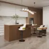 Modern 205 - 270 cm Extendable Sintered Stone Kitchen Island with Doors & Drawers, Walnut
