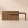 Modern 205 - 270 cm Extendable Sintered Stone Kitchen Island with Doors & Drawers, Walnut