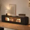 2000mm Black Glass Door TV Stand with Storage and LED