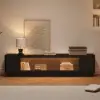 2000mm Black Glass Door TV Stand with Storage and LED