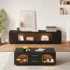 2000mm Black Glass Door TV Stand with Storage and LED