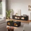 2000mm Black Glass Door TV Stand with Storage and LED