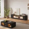 2000mm Black Glass Door TV Stand with Storage and LED