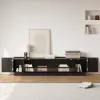 2000mm Black Glass Door TV Stand with Storage and LED