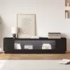 2000mm Black Glass Door TV Stand with Storage and LED
