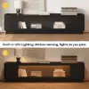 2000mm Black Glass Door TV Stand with Storage and LED