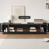 2000mm Black Glass Door TV Stand with Storage and LED