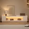 2000mm White Glass Door TV Stand with Storage and LED