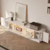 2000mm White Glass Door TV Stand with Storage and LED
