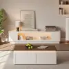 2000mm White Glass Door TV Stand with Storage and LED