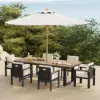 8 Pieces Rectangle Wood & Aluminium Outdoor Patio Dining Set with Central Pillar Umbrella