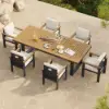 8 Pieces Rectangle Wood & Aluminium Outdoor Patio Dining Set with Central Pillar Umbrella