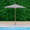 8 Pieces Rectangle Wood & Aluminium Outdoor Patio Dining Set with Central Pillar Umbrella