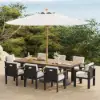 10 Pieces Rectangular Wood & Aluminium Outdoor Patio Dining Set with Central Pillar Umbrella