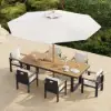 6 - Person Rectangle Wood & Aluminum Outdoor Patio Dining Table Outdoor 6 Dining Chairs