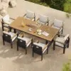 6 - Person Rectangle Wood & Aluminium Outdoor Patio Dining Table Outdoor 8 Dining Chairs