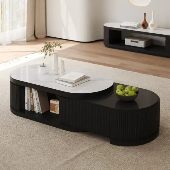 Velar 120 - 170 cm Extendable Fluted Coffee Table with Sintered Stone Top & Storage – AUD-H2001