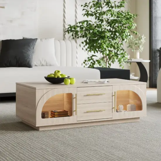 Arune 120 cm Arched Glass Doors Coffee Table with Storage and LED – Black – AUD-H2003