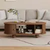 1100mm Modern Oval Walnut Solid Wood Fluted Coffee Table with Storage