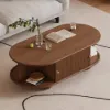 1100mm Modern Oval Walnut Solid Wood Fluted Coffee Table with Storage