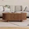 1100mm Modern Oval Walnut Solid Wood Fluted Coffee Table with Storage