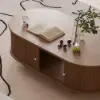 1100mm Modern Oval Walnut Solid Wood Fluted Coffee Table with Storage