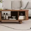 1100mm Modern Oval Walnut Solid Wood Fluted Coffee Table with Storage