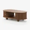 1100mm Modern Oval Walnut Solid Wood Fluted Coffee Table with Storage