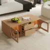 Arune 120 cm Arched Glass Doors Coffee Table with Storage and LED – Natural