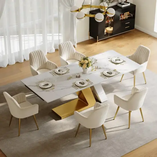 Silexa Modern 2007 mm – 2413 mm Extendable Rectangular Glossy Sintered Stone Dining Table, Seats 6–10 – AUD-H2006