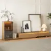 Fero Natural Extendable TV Stand with Bookshelves & Light(2500mm-3930mm)
