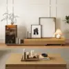 Fero Natural Extendable TV Stand with Bookshelves & Light(2500mm-3930mm)