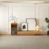 Fero Natural Extendable TV Stand with Bookshelves & Light(2500mm-3930mm)