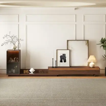 Picture of Fero Walnut Extendable TV Stand with Bookshelves & Light(2500mm-3930mm)