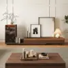 Fero Walnut Extendable TV Stand with Bookshelves & Light(2500mm-3930mm)
