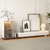 Fero White & Walnut Extendable TV Stand with Bookshelves & Light(2500mm-3930mm)
