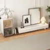 Fero White & Walnut Extendable TV Stand with Bookshelves & Light(2500mm-3930mm)