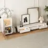 Fero White & Walnut Extendable TV Stand with Bookshelves & Light(2500mm-3930mm)